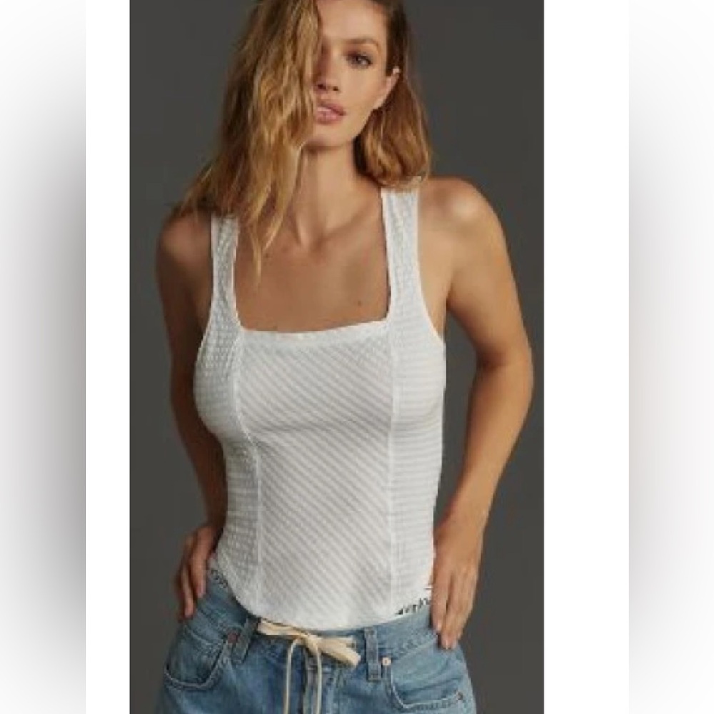 MAEVE White Textured Sleeveless Square-Neck Tank Top - Picture 3 of 7
